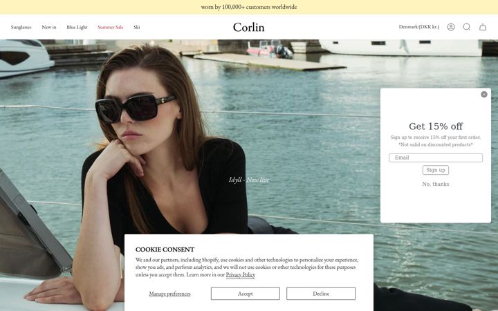 Screenshot of corlineyewear.com