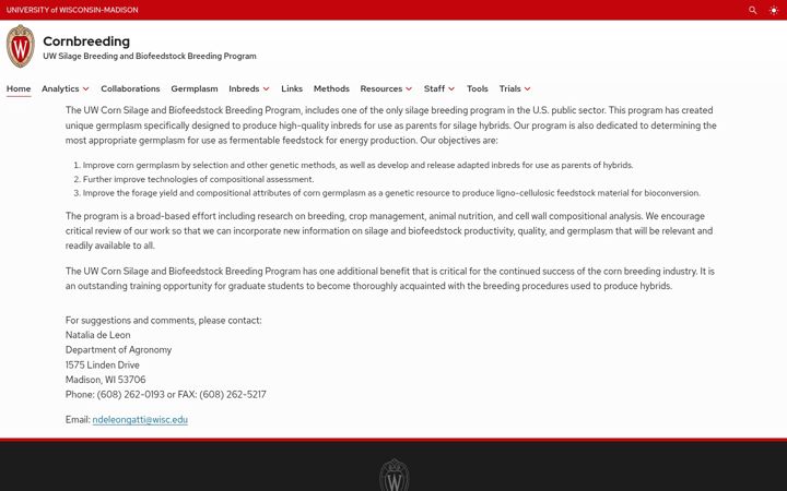 Screenshot of cornbreeding.wisc.edu