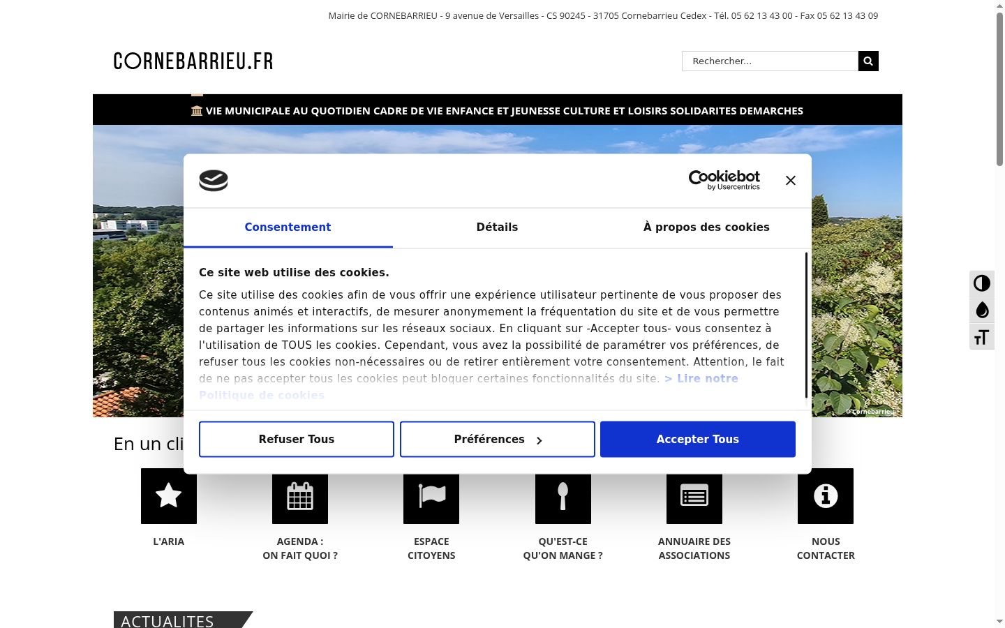 Capture d'écran de la bannière de consentement affichée avant toute interaction