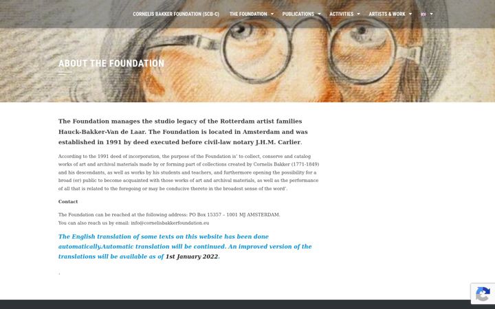 Screenshot of cornelisbakkerfoundation.eu