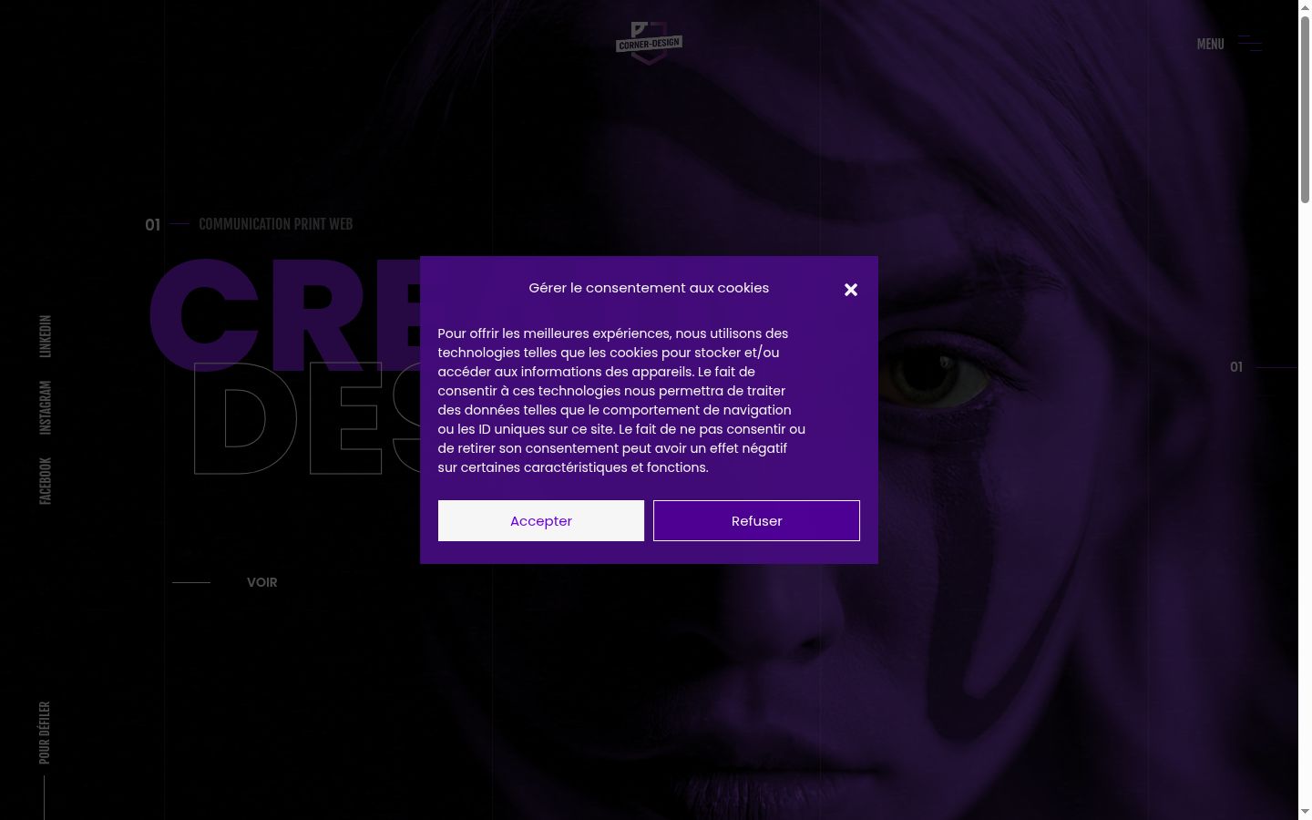 Captura de ecrã do banner de consentimento apresentado antes de qualquer interação