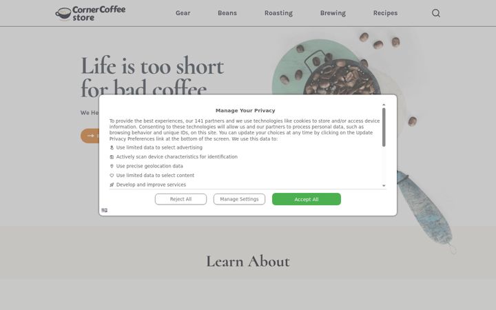 Screenshot of cornercoffeestore.com