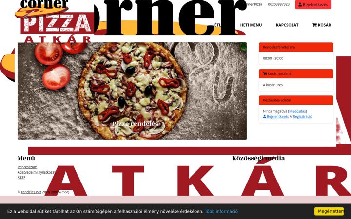 Screenshot of cornerpizzaatkar.hu