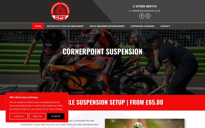 Screenshot of cornerpointsuspension.co.uk