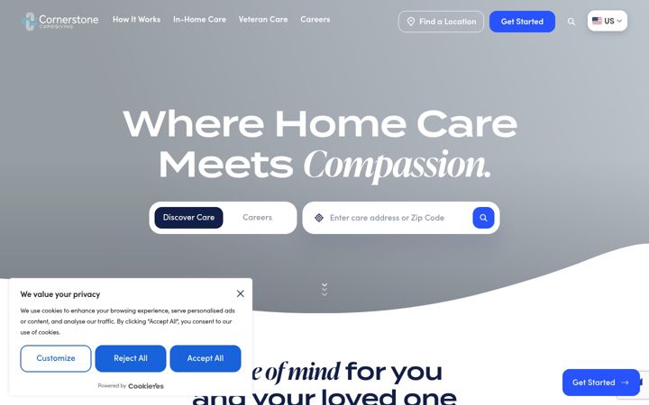 Screenshot of cornerstonecaregiving.com