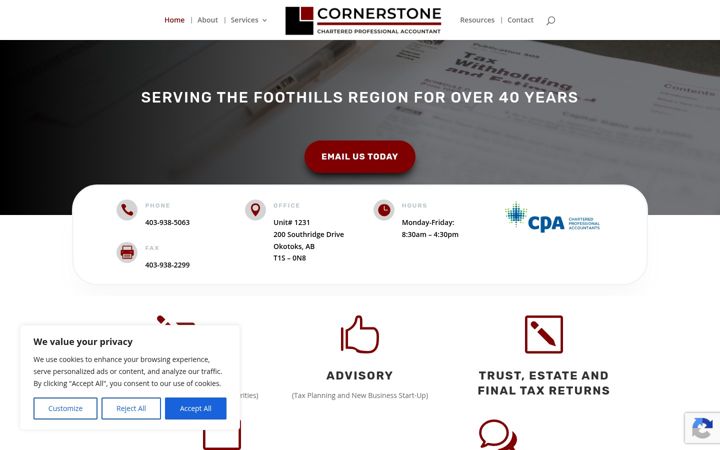 Screenshot di cornerstonecpasokotoks.ca