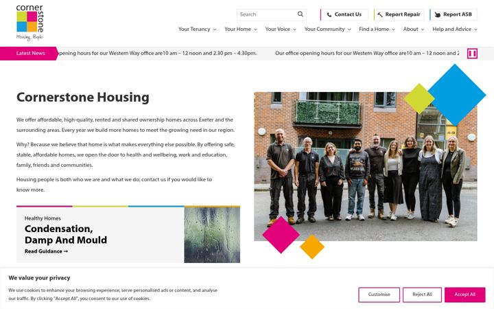 Skærmbillede af cornerstonehousing.net