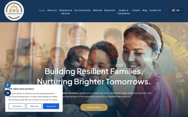 Screenshot of cornerstoneyouthandfamilyservices.org