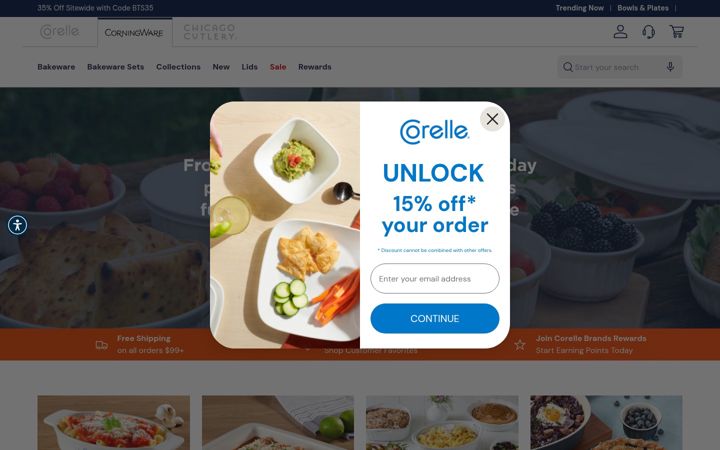 Screenshot of corningware.com