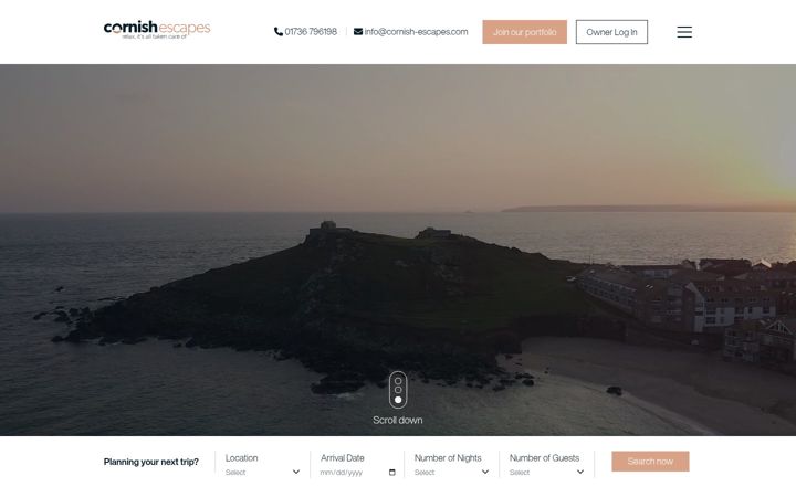 Snímek obrazovky cornish-escapes.com