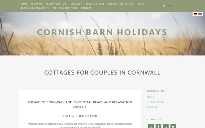 Screenshot of cornishbarnholidays.com
