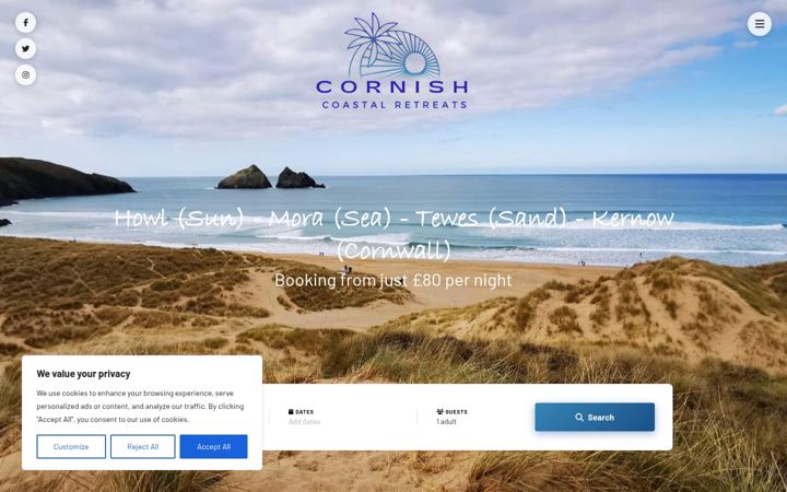 Ekrano kopija cornishcoastalretreats.co.uk