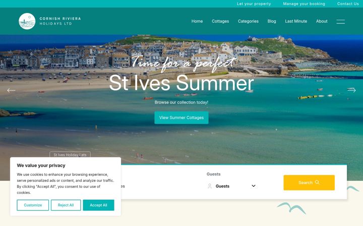 Screenshot of cornishrivieraholidays.co.uk