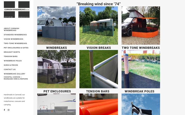 Screenshot of cornishwindbreaks.co.uk