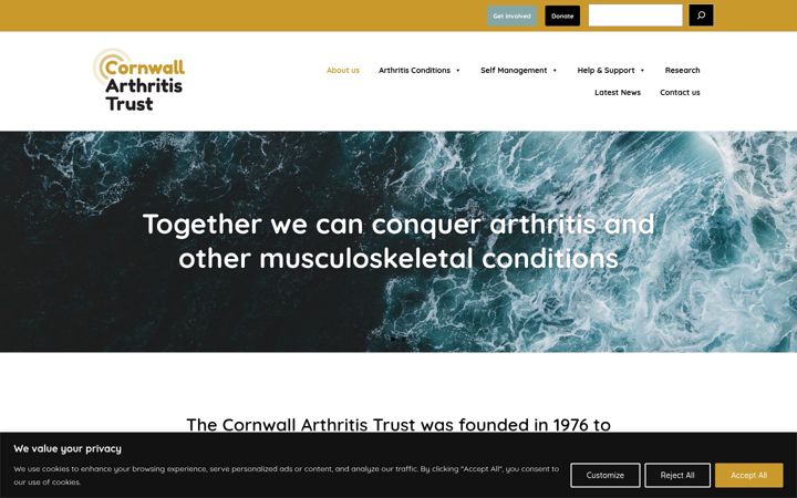 Screenshot of cornwallarthritis.org.uk