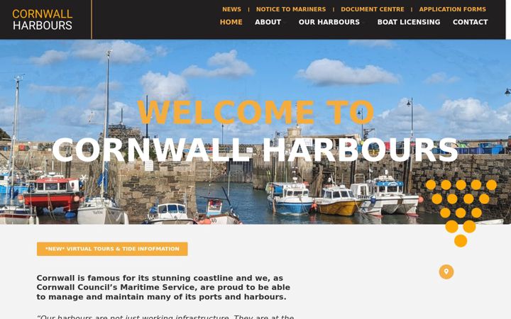 Snímek obrazovky cornwallharbours.co.uk