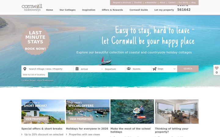 Snímek obrazovky cornwallhideaways.co.uk
