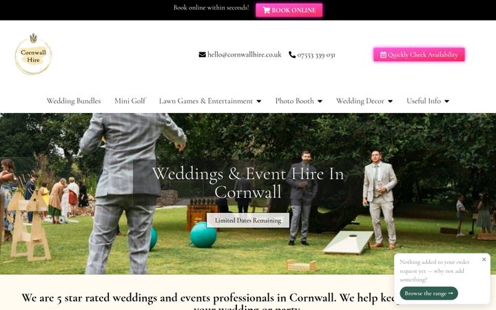 Snímek obrazovky cornwallhire.co.uk