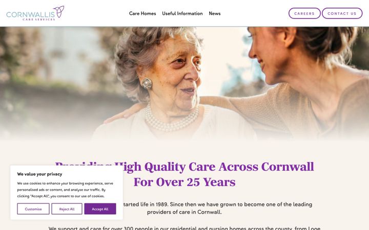 Screenshot of cornwalliscareservices.co.uk