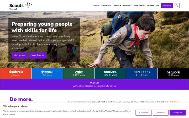 Screenshot of cornwallscouts.org.uk