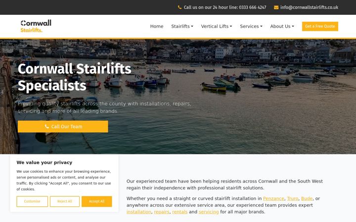 Screenshot of cornwallstairlifts.co.uk