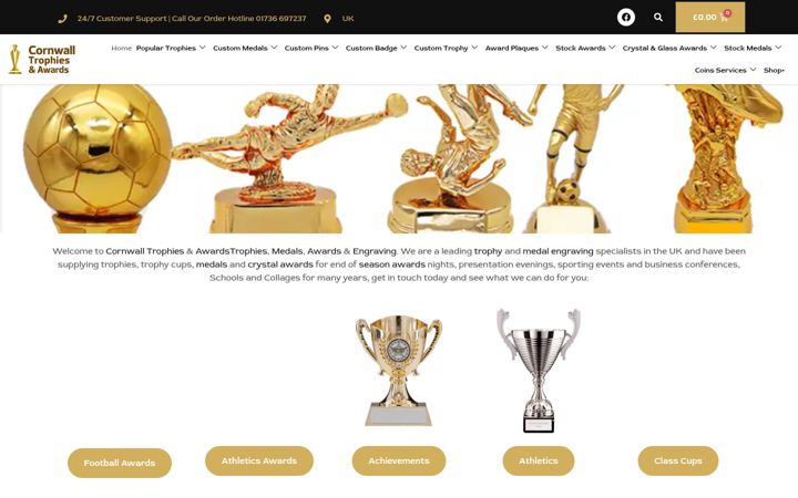 Skærmbillede af cornwalltrophiesandawards.co.uk