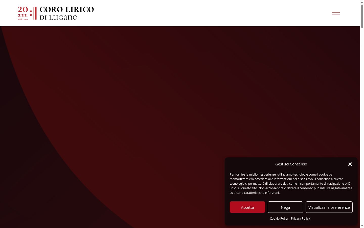 Screenshot del banner di consenso mostrato prima di qualsiasi interazione