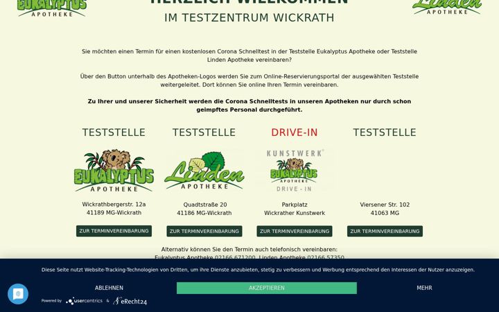 Screenshot of coronatest-wickrath.de