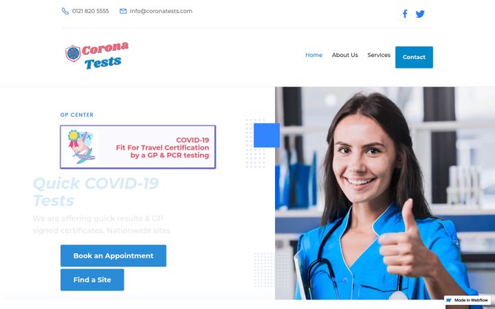 Skärmbild av coronatests.webflow.io