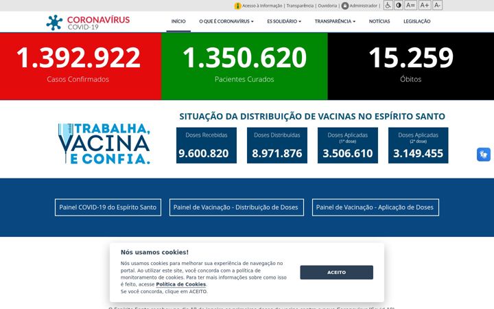 Snimka zaslona za coronavirus.es.gov.br