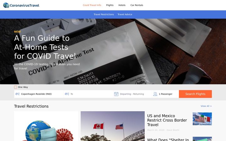 Screenshot of coronavirustravel.com