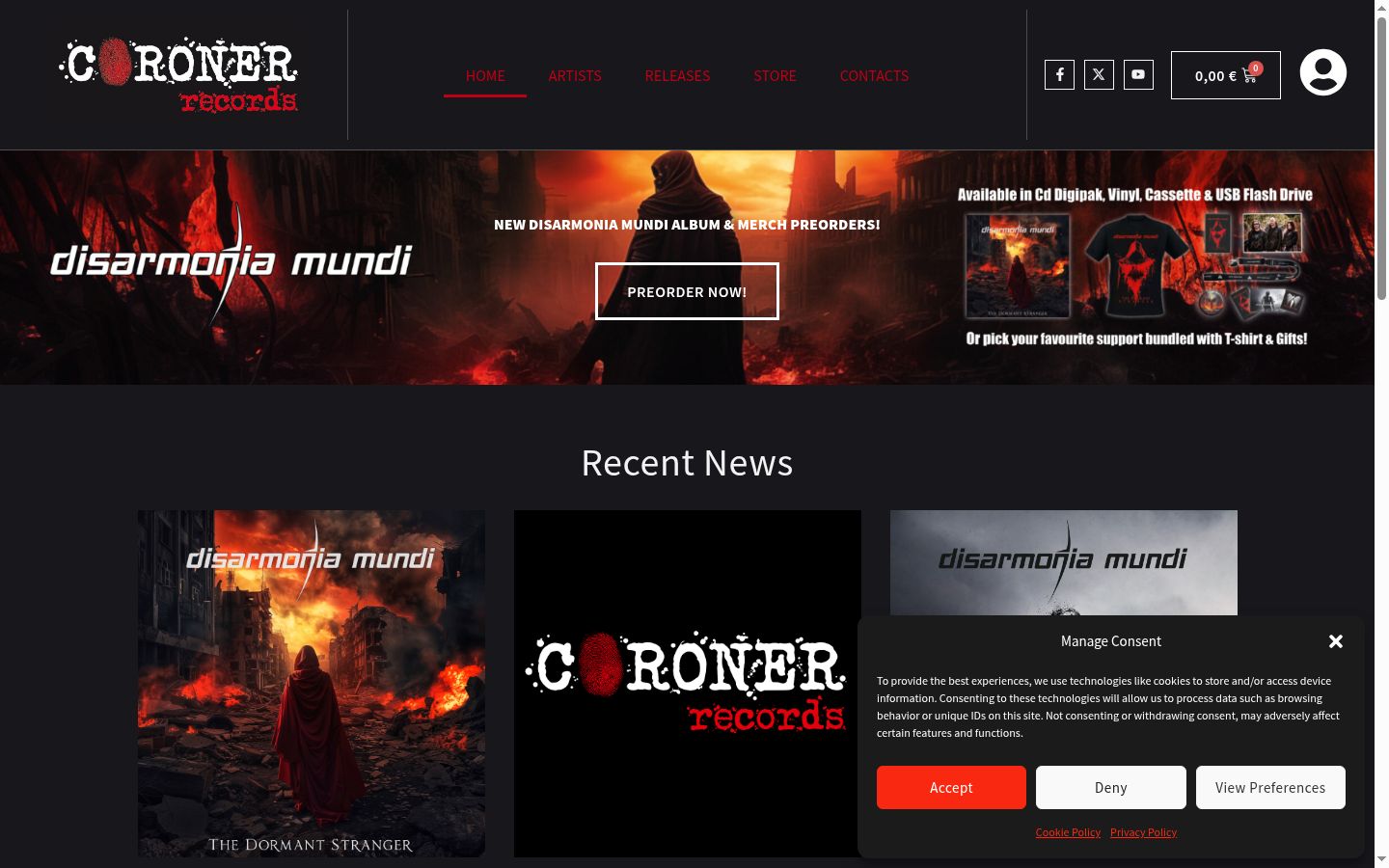 Screenshot del banner di consenso mostrato prima di qualsiasi interazione