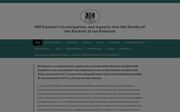 Screenshot of coronerspatersoninvestigation.org