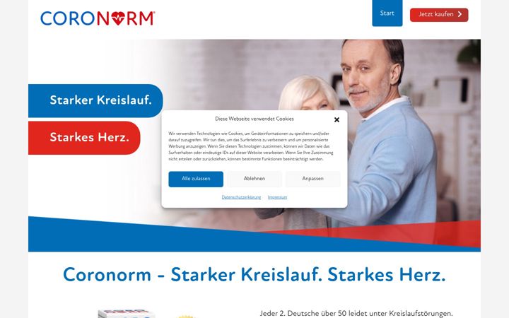 Screenshot of coronorm.de