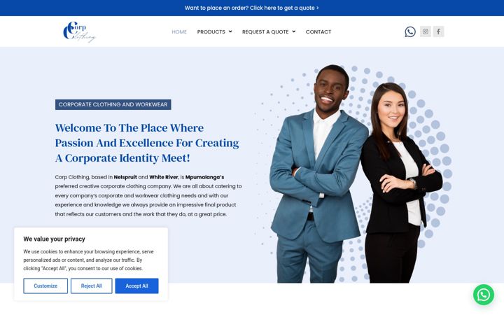 Screenshot of corpclothing.co.za