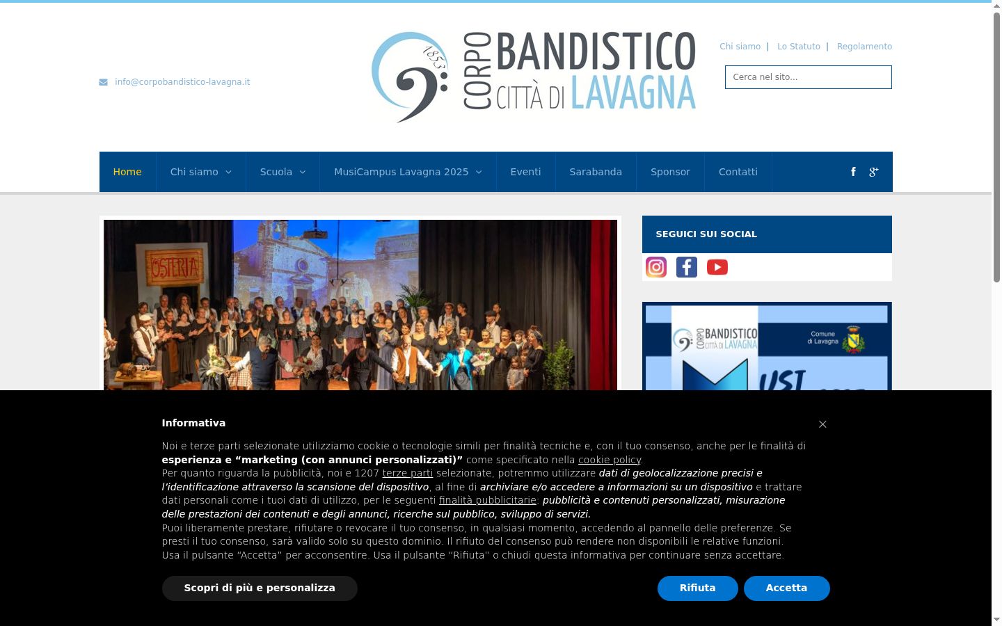 Screenshot del banner di consenso mostrato prima di qualsiasi interazione