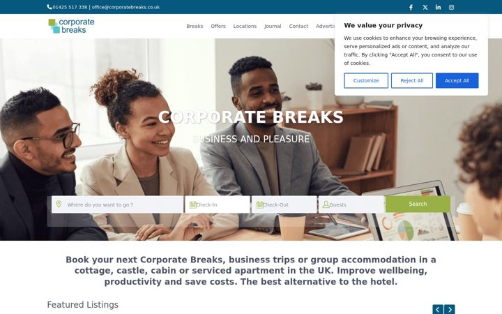 Screenshot of corporatebreaks.co.uk