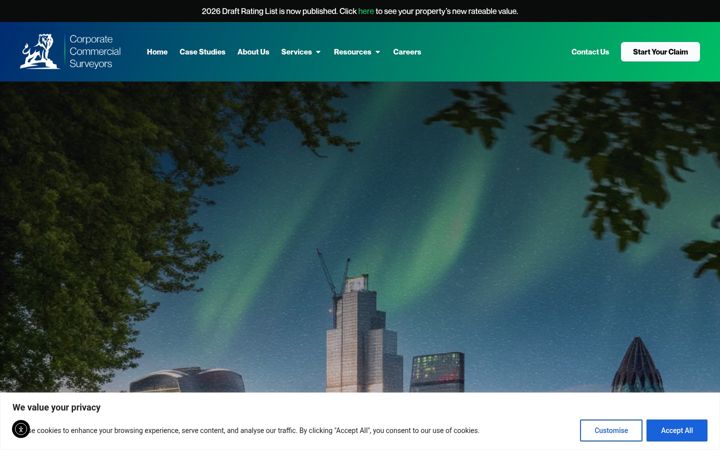 Skærmbillede af corporatecommercialsurveyors.co.uk