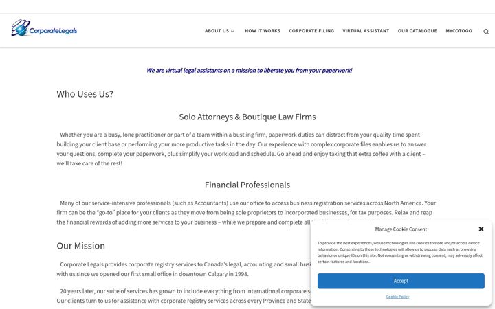 Screenshot of corporatelegals.com