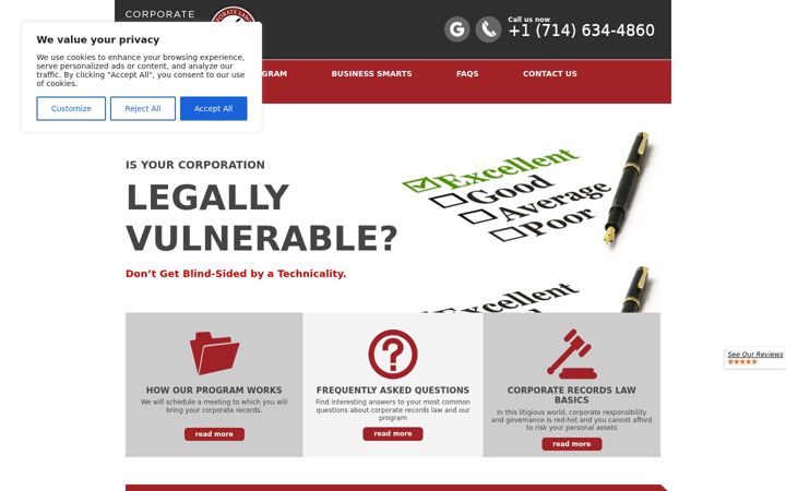 Screenshot of corporaterecordsprogram.com