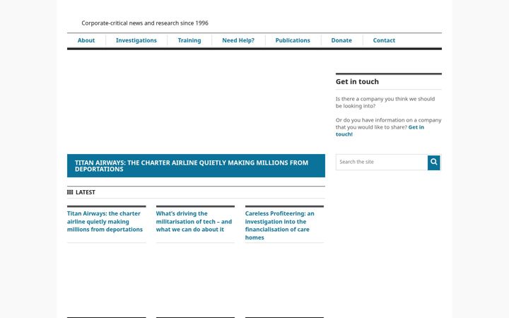 Screenshot of corporatewatch.org