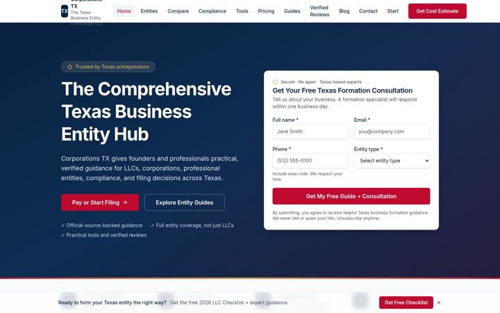 Screenshot of corporationstx.com