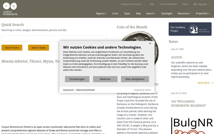 Screenshot of corpus-nummorum.eu