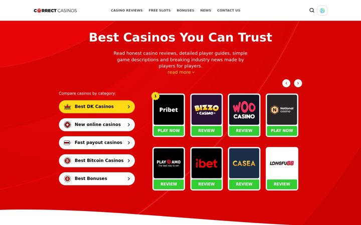 Screenshot of correctcasinos.com