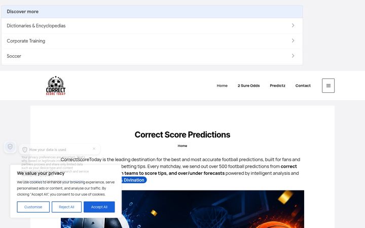 Screenshot of correctscoretoday.com