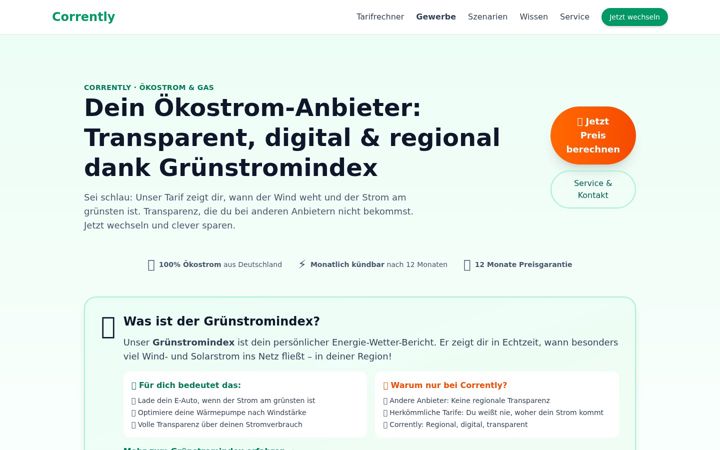 Screenshot of corrently.de