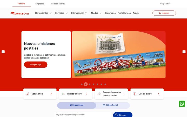 Screenshot of correos.cl