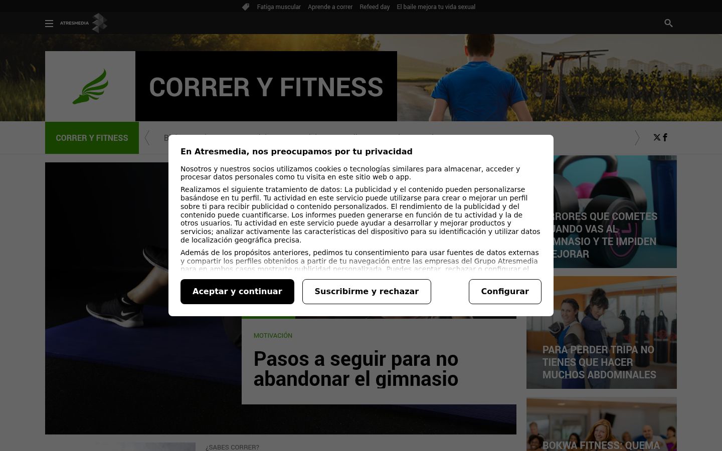 Captura de ecrã do banner de consentimento apresentado antes de qualquer interação