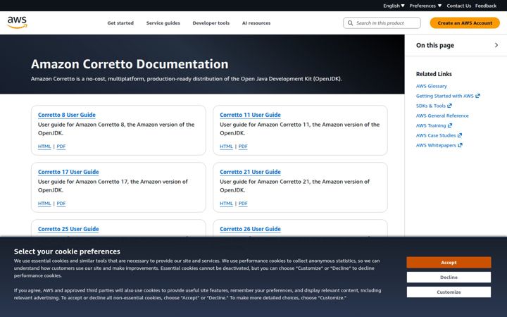 Screenshot of corretto.aws