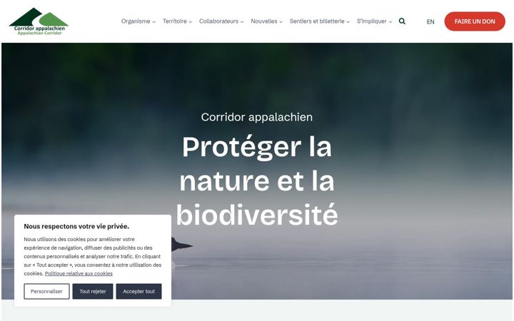 Screenshot of corridorappalachien.ca